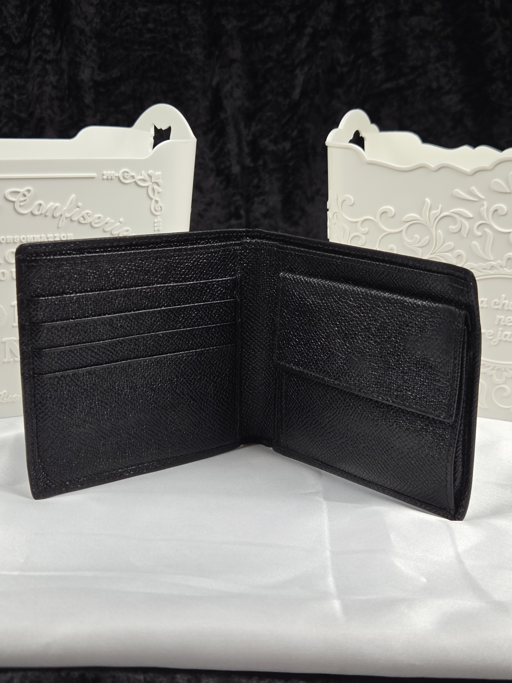 Bvlgari Black Grained Leather Bifold Wallet Men's Luxury Coin Pocket